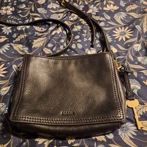 Fossil Black Leather Crossbody Bag with Gold Accents